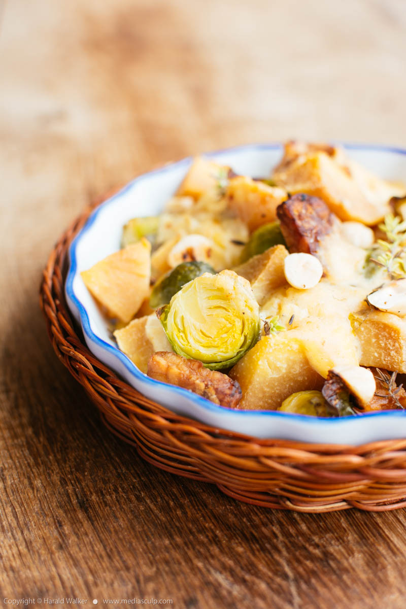 Stock photo of Tempeh, Brussels sprouts Quince Gratin