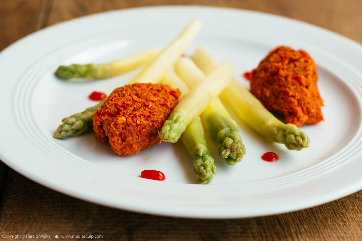 Stock photo of Asparagus with Red Paprika Mousse