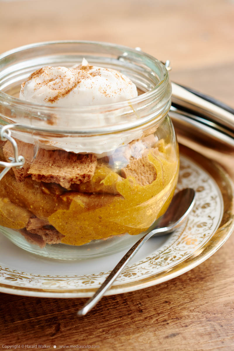 Stock photo of Pumpkin Pie in a Jar with Ginger Snaps