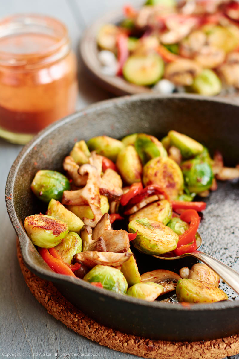 Stock photo of Brussels Sprouts, Mushrooms and Paprikas on Rice