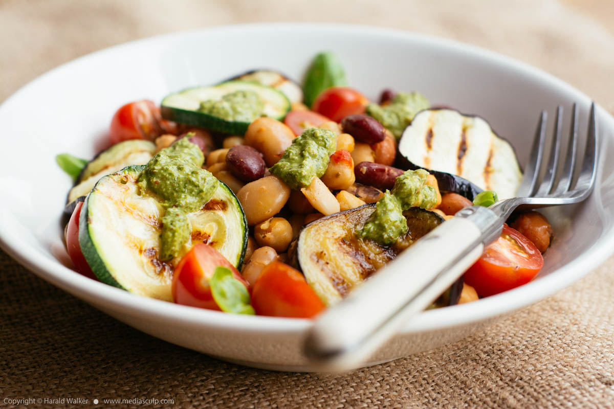 Stock photo of Grilled Vegetables with Mixed Beans and Spinach Walnut Pesto