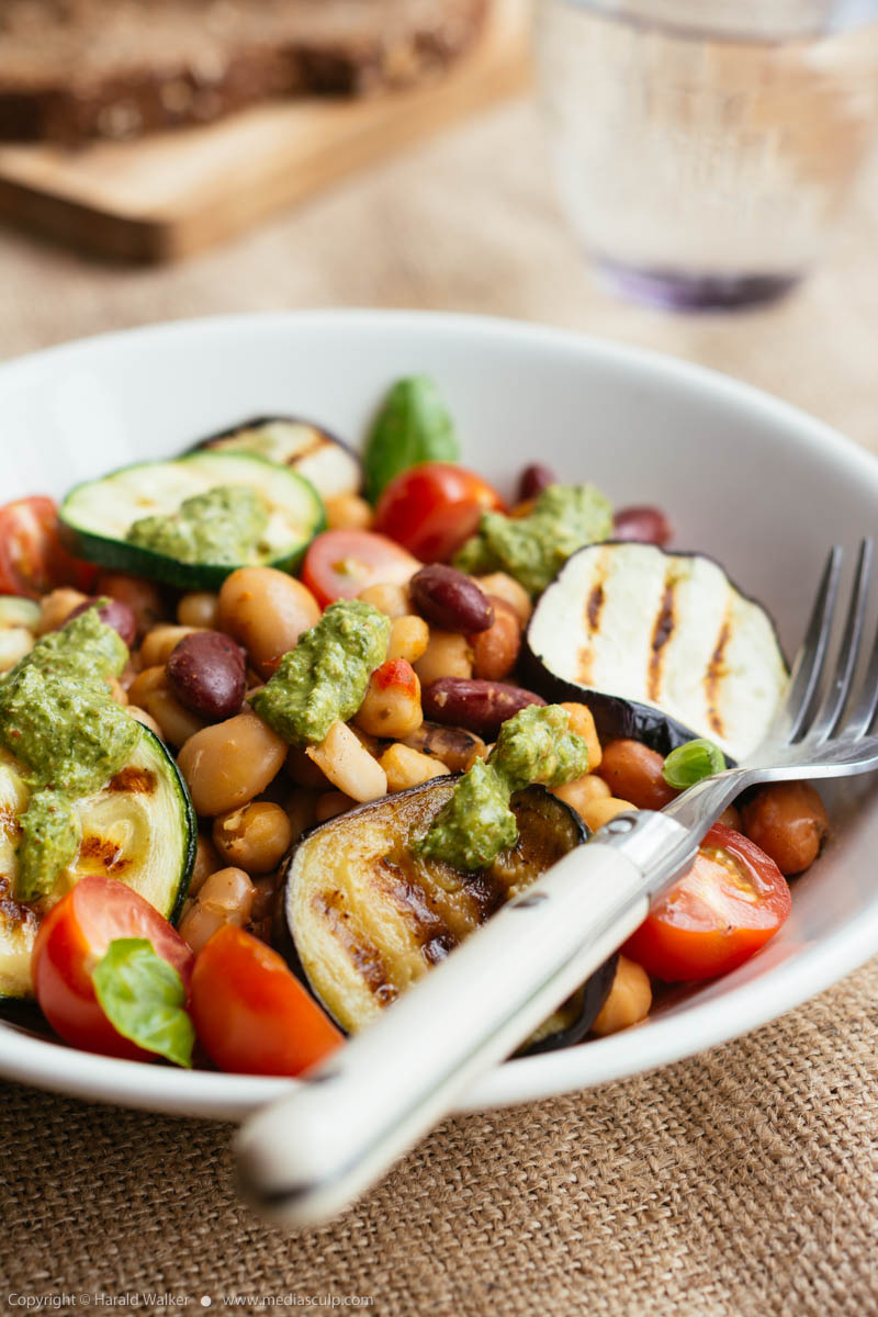 Stock photo of Grilled Vegetables with Mixed Beans and Spinach Walnut Pesto