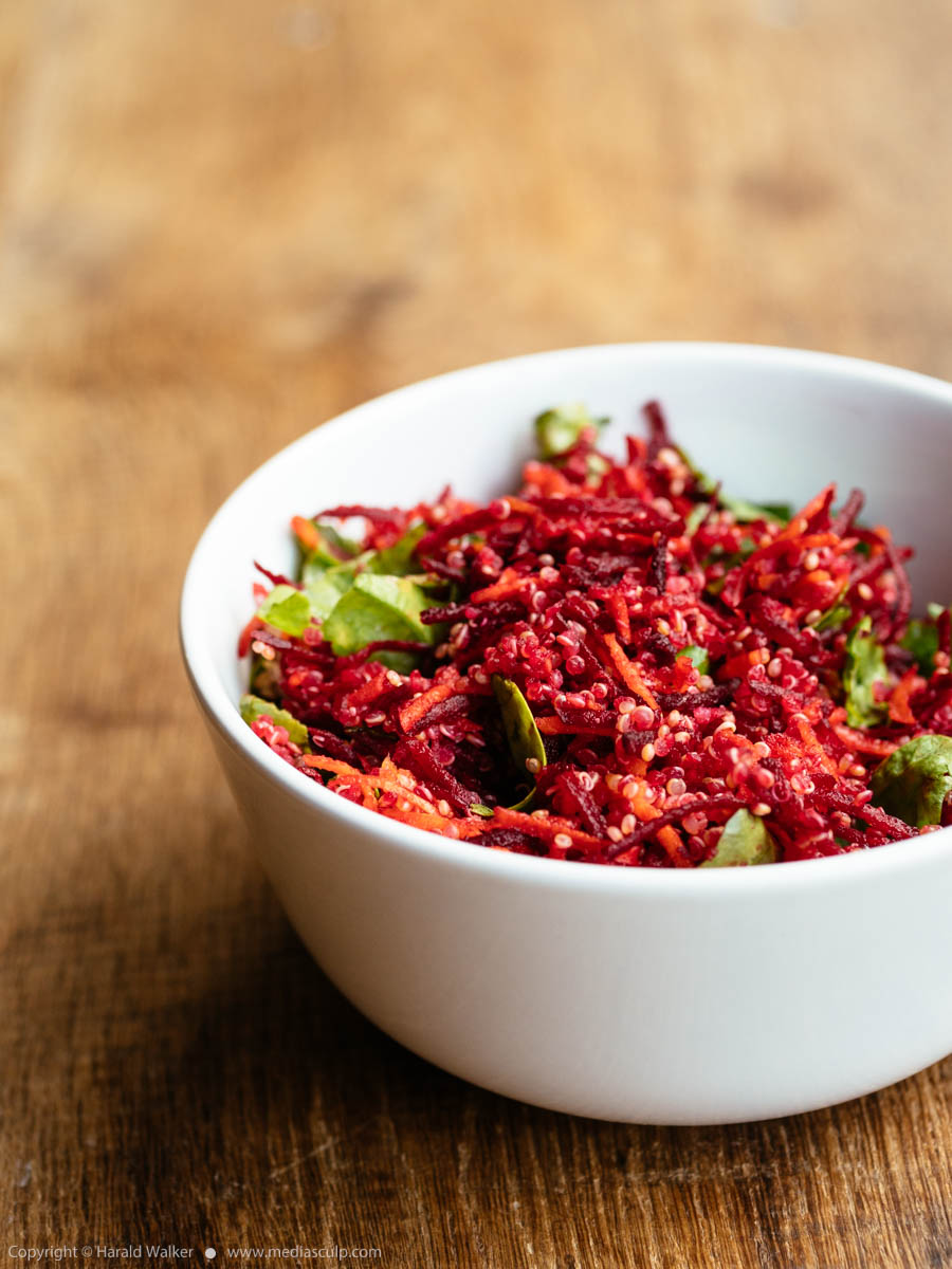 Stock photo of Quinoa, Beet, Carrot, Spinach Salad