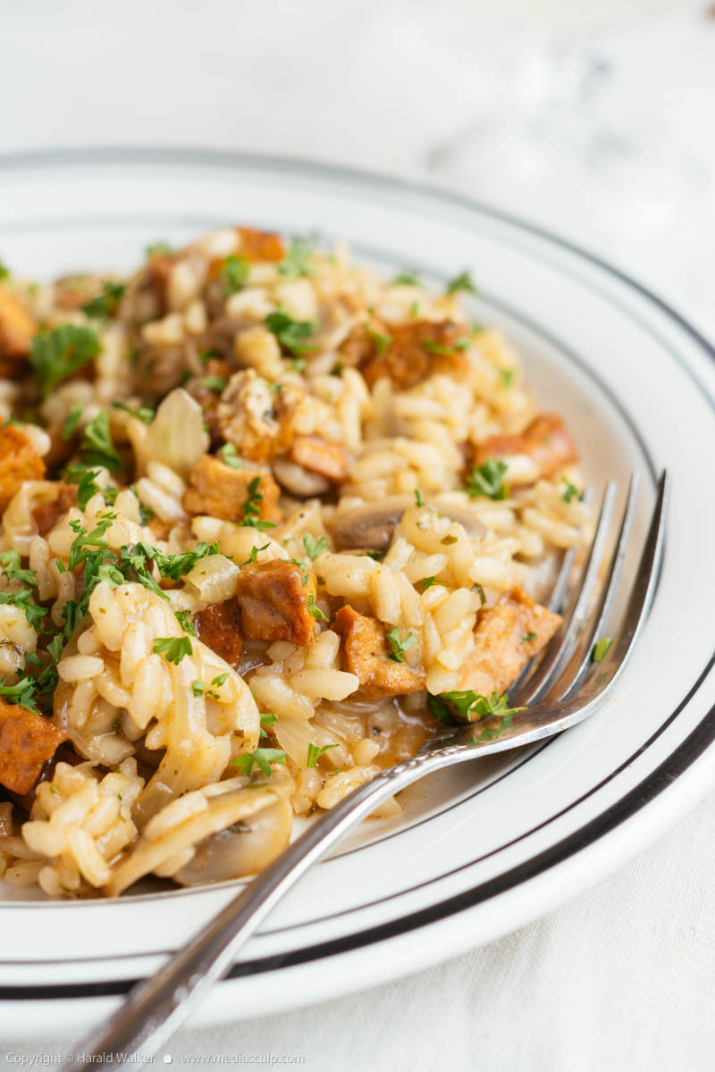Stock photo of Mushroom Risotto with Spicy Tofu Pieces