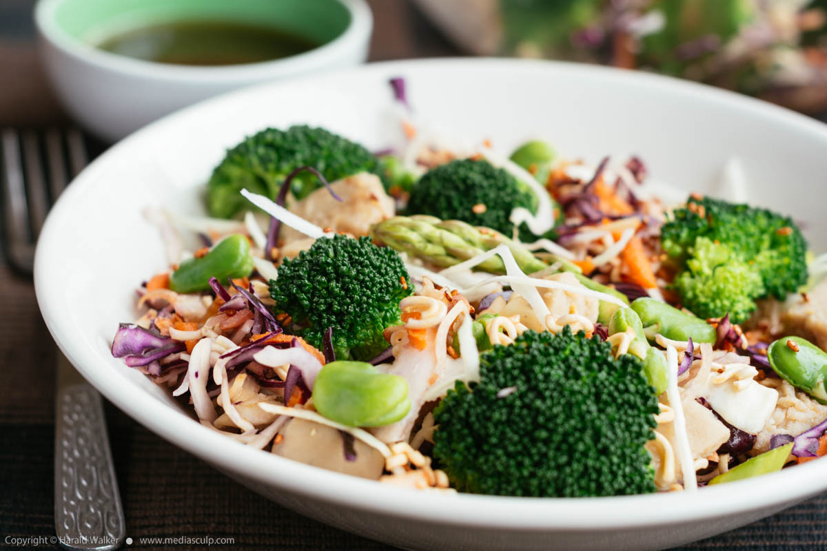 Stock photo of Ramen, Broccoli, Chickun Salad