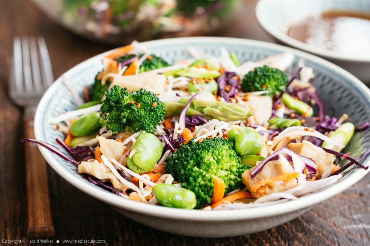 Stock photo of Ramen, Broccoli, Chickun Salad