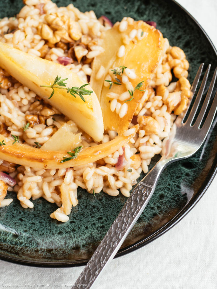 Stock photo of Parsnip, Walnut, Pear Risotto