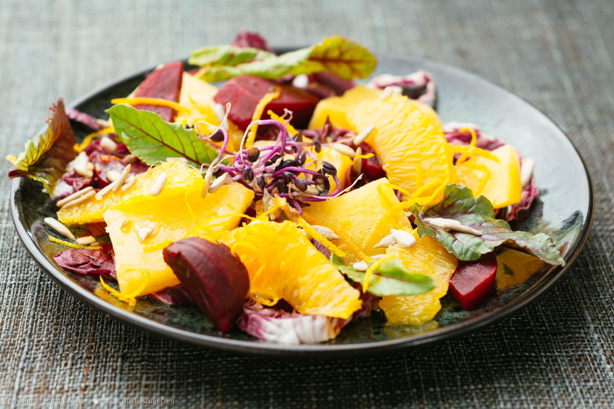 Stock photo of Sweet Sour Salad with Beets, Rutabaga and Oranges