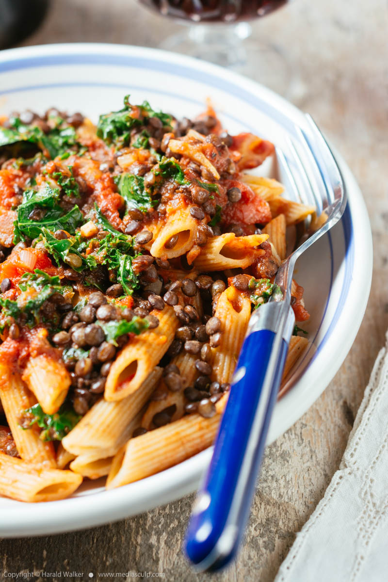 Stock photo of Rigatoni with Lentil Bolognese and Kale