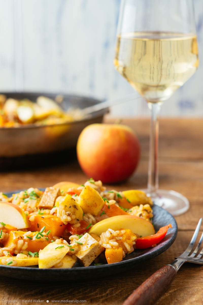 Stock photo of Pumpkin and Apple Risotto with Tofu Pieces