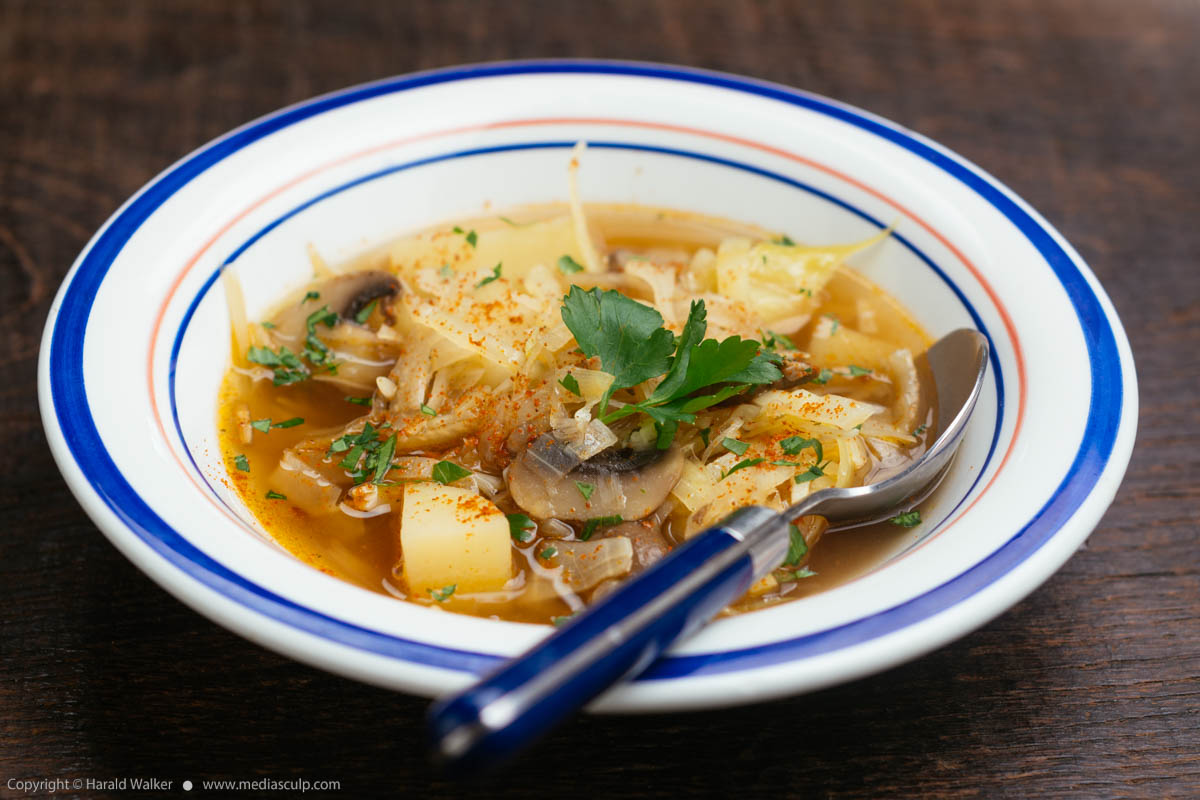 Stock photo of Vegan Farmhouse Soup – Cabbage Potato & Mushroom