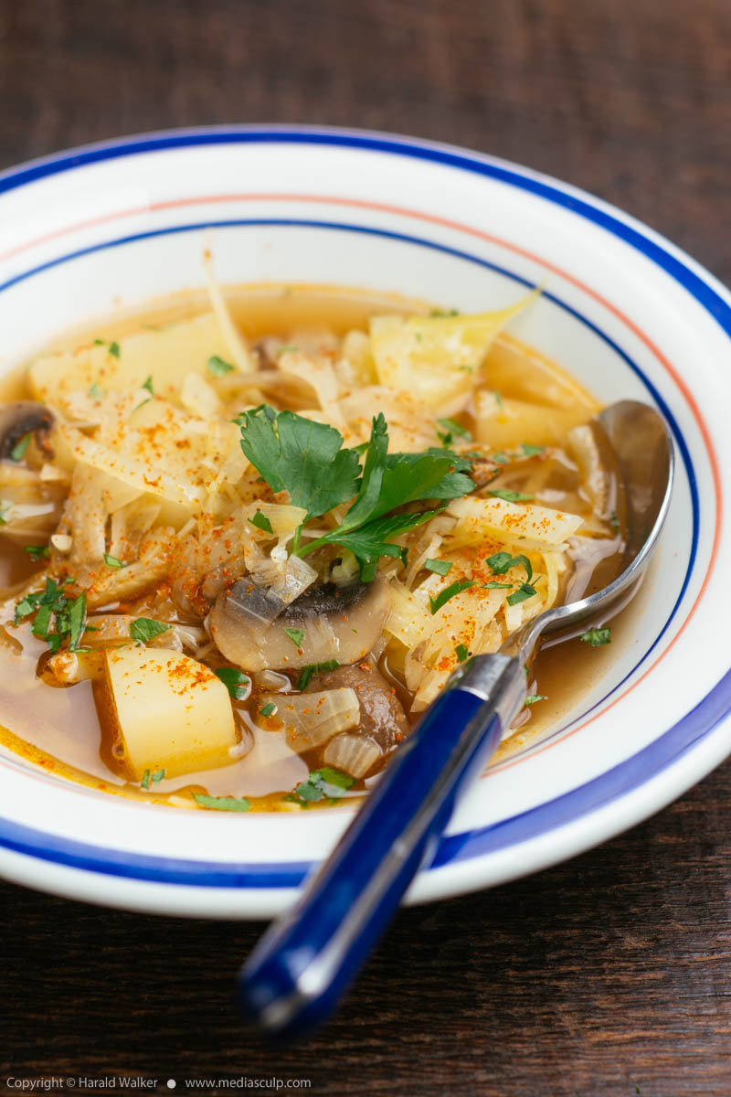 Stock photo of Vegan Farmhouse Soup – Cabbage Potato & Mushroom