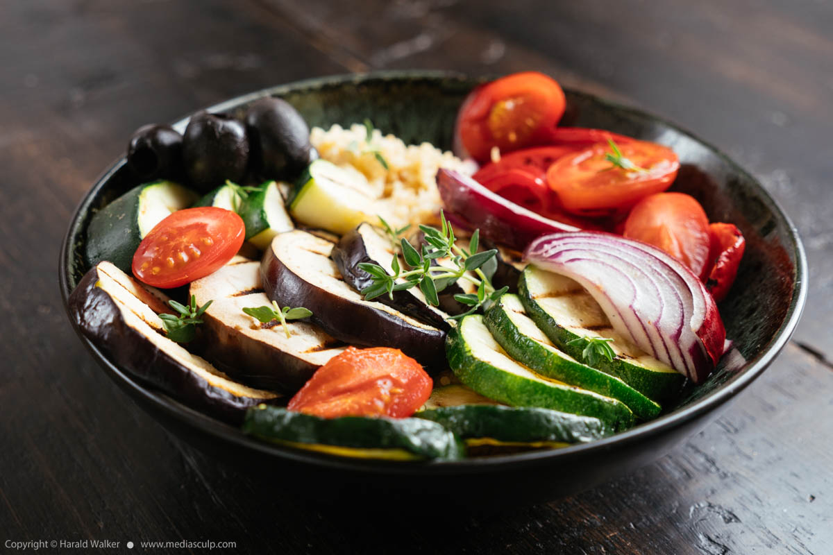 Stock photo of Grilled vegetables on bulgur