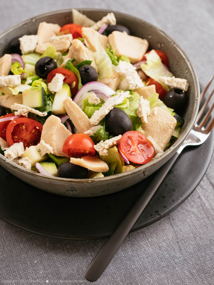 Stock photo of Vegan Greek Chickun Salad