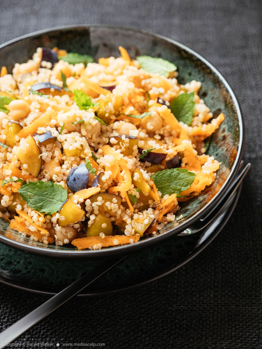 Stock photo of Moroccan Carrot, Chickpea, Quinoa Salad with Plums