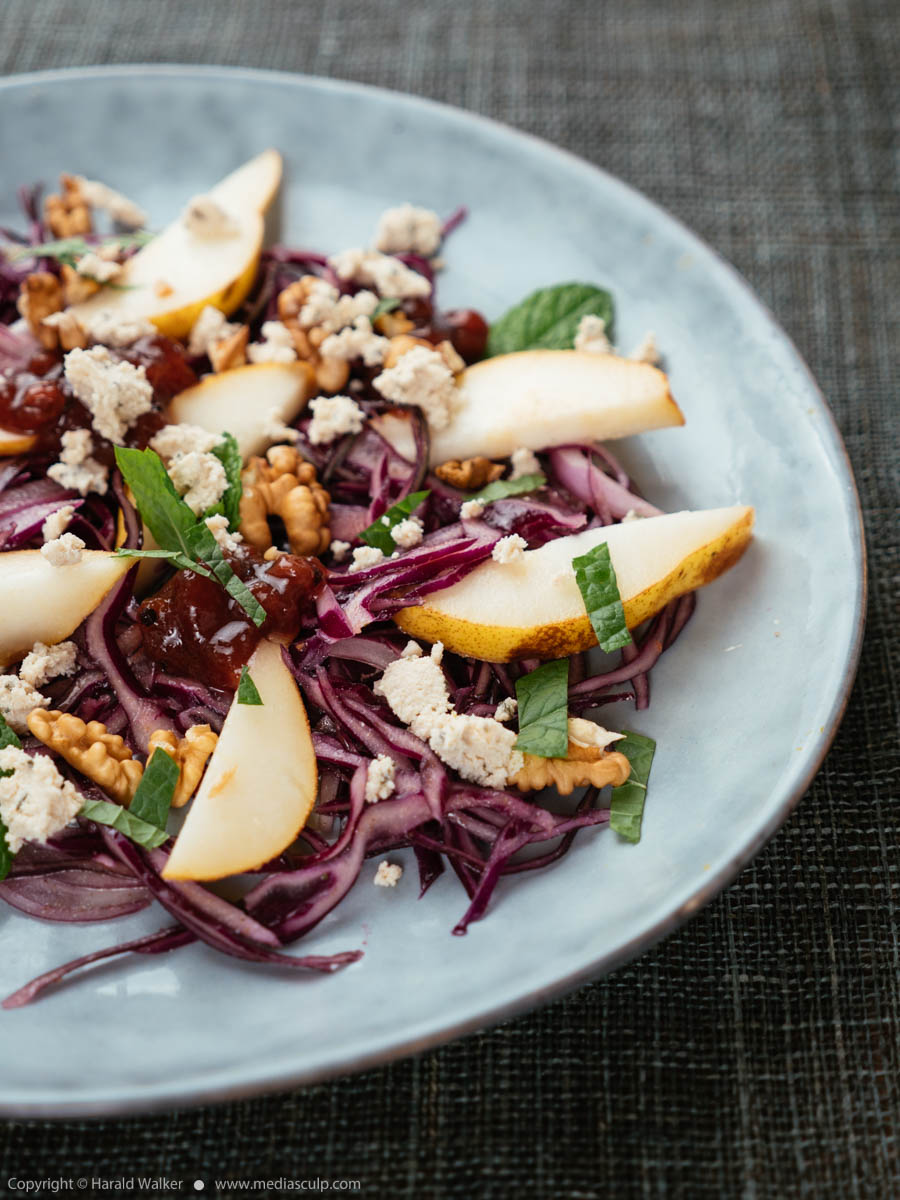 Stock photo of Red Cabbage Salad with Pears and Walnuts