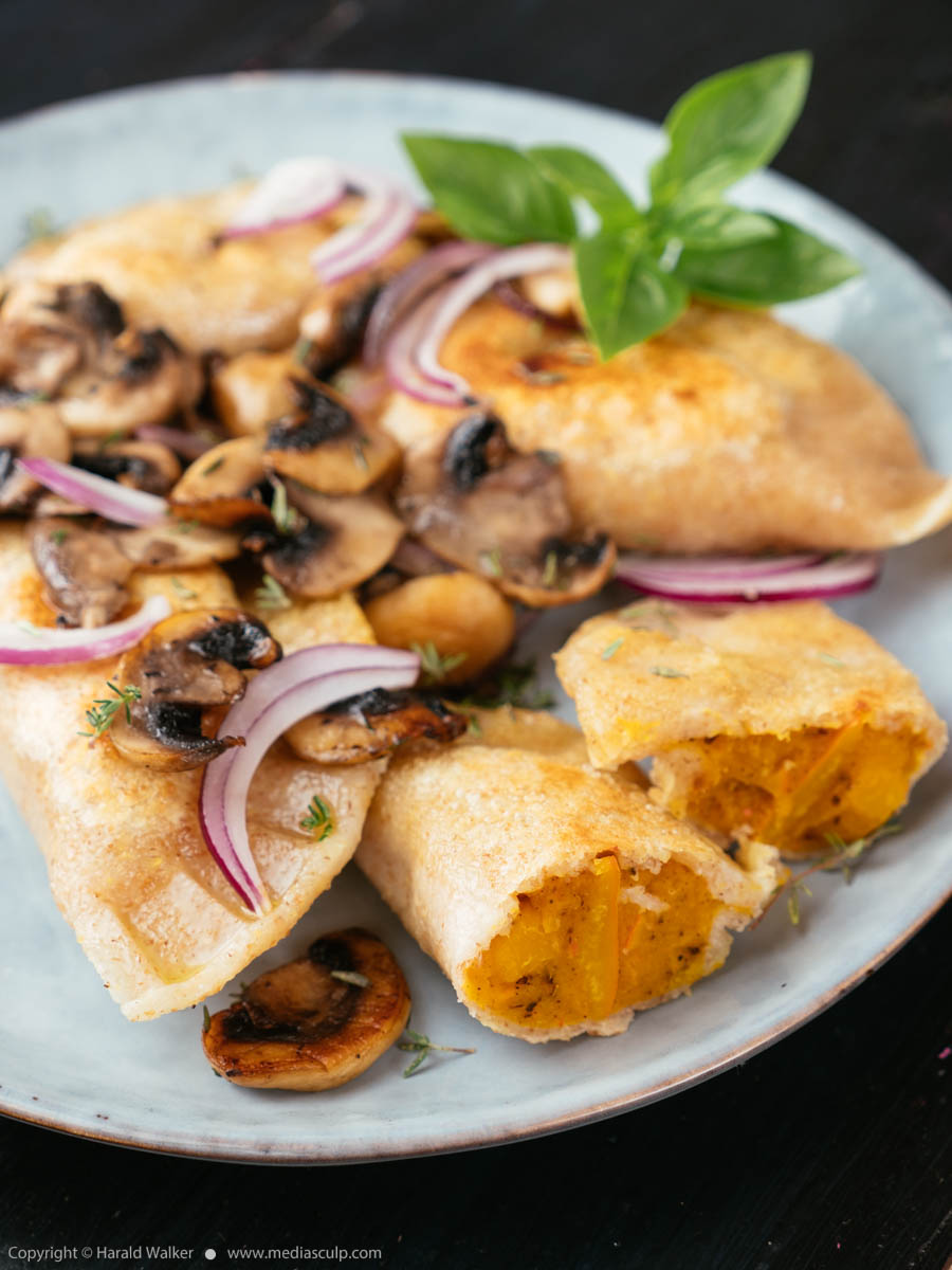 Stock photo of Winter Squash Potstickers with mushrooms
