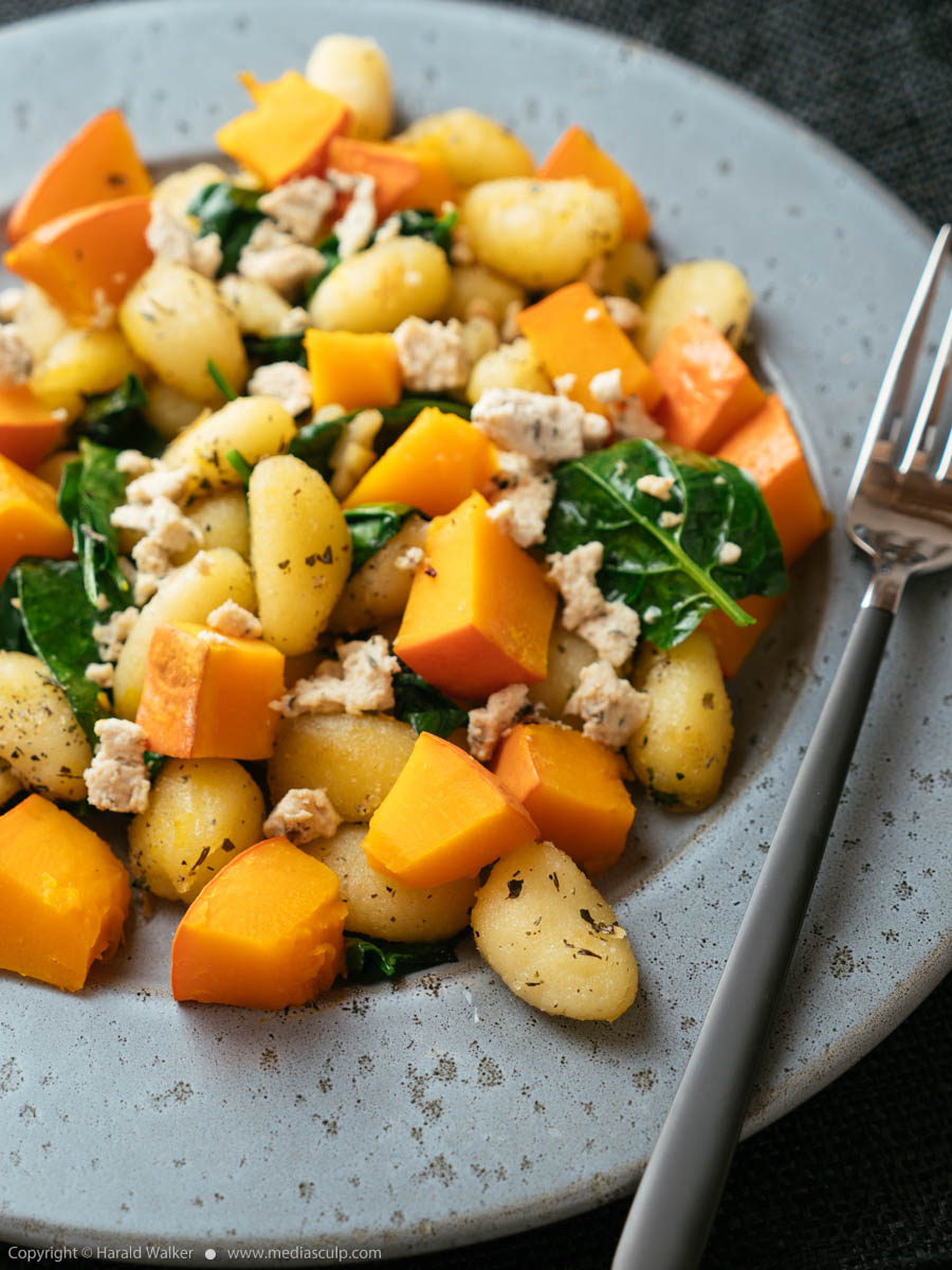 Stock photo of Gnocchi with Winter Squash, Spinach and Vegan Feta