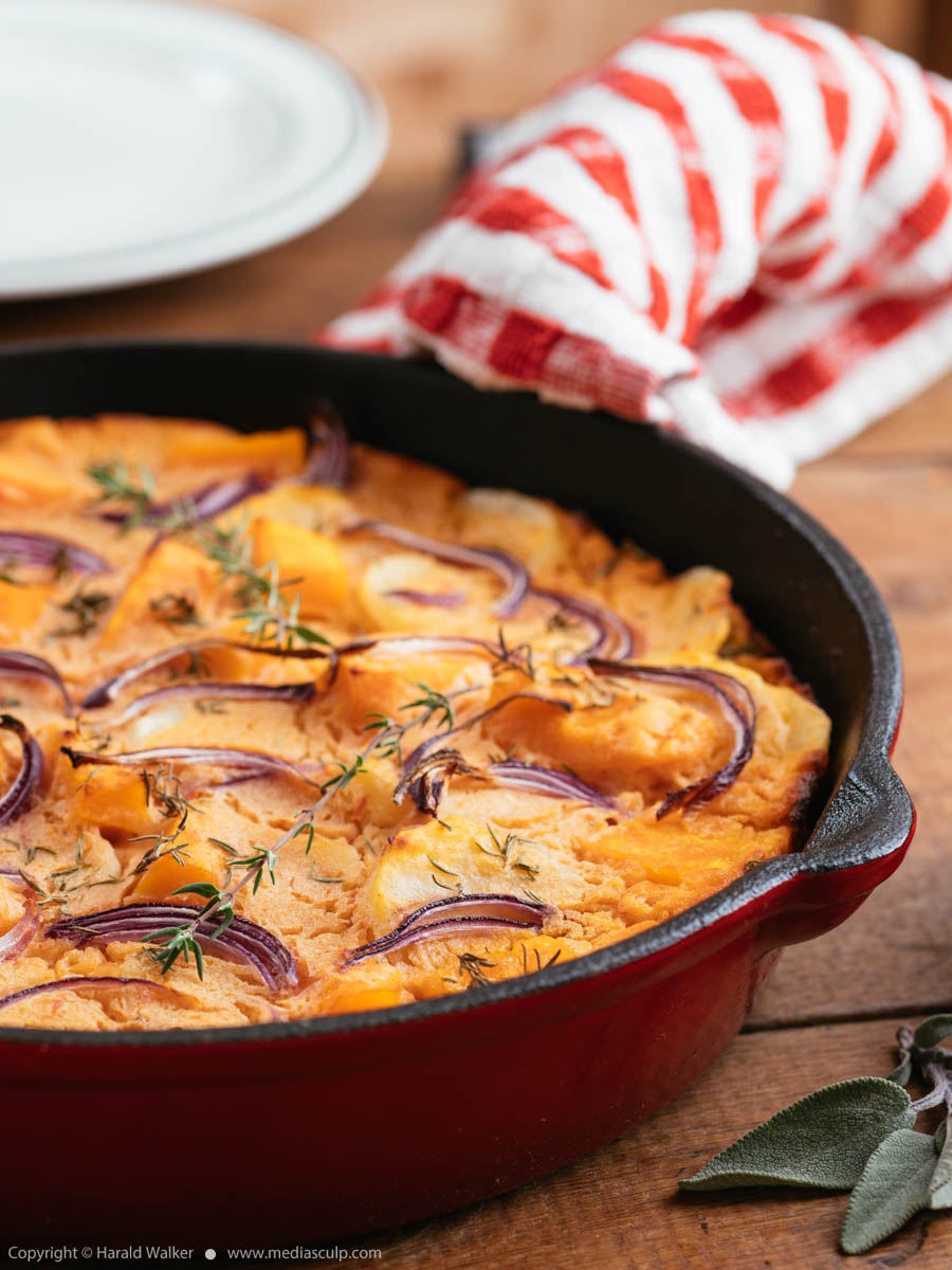 Stock photo of Vegan Spanish Tortillia with Squash and Red Onions