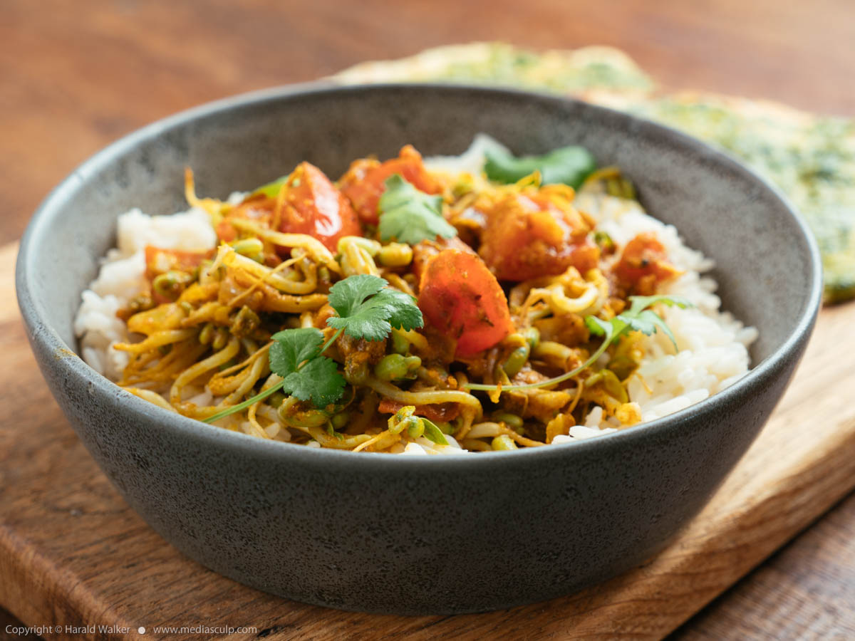Stock photo of Curried Mung Bean Sprouts on Rice