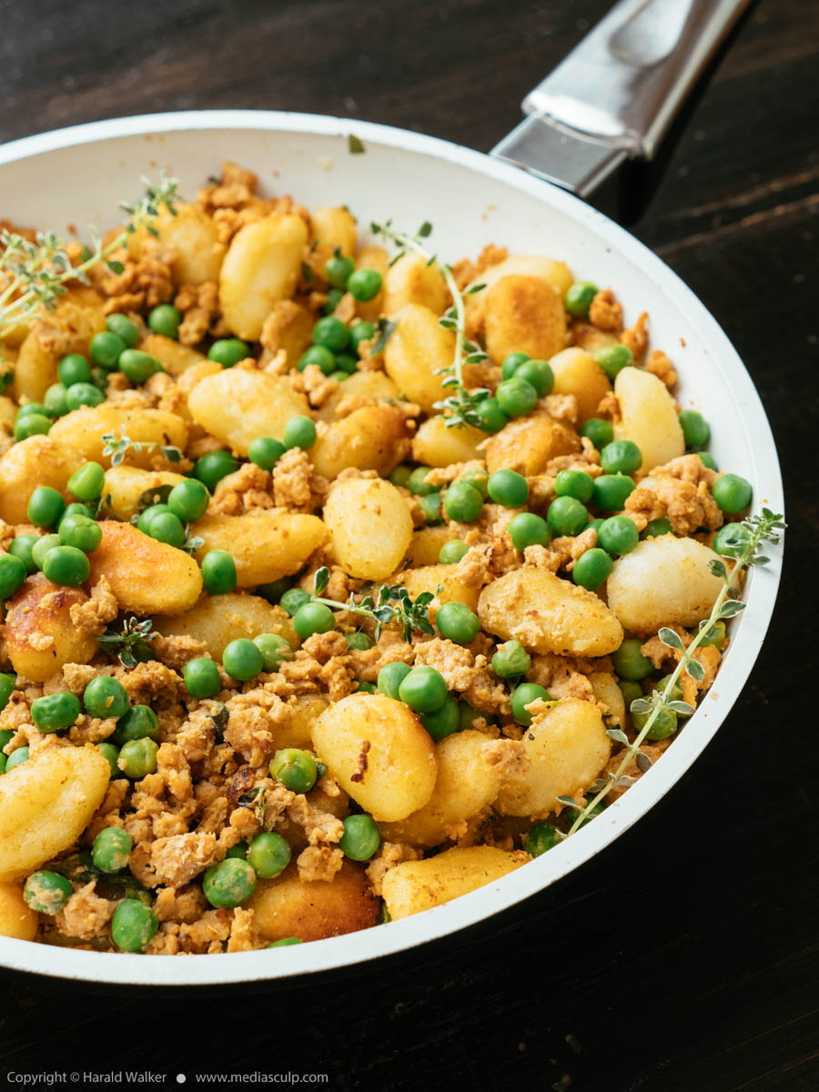 Stock photo of Gnocchi with Italian Spiced TVP and Peas