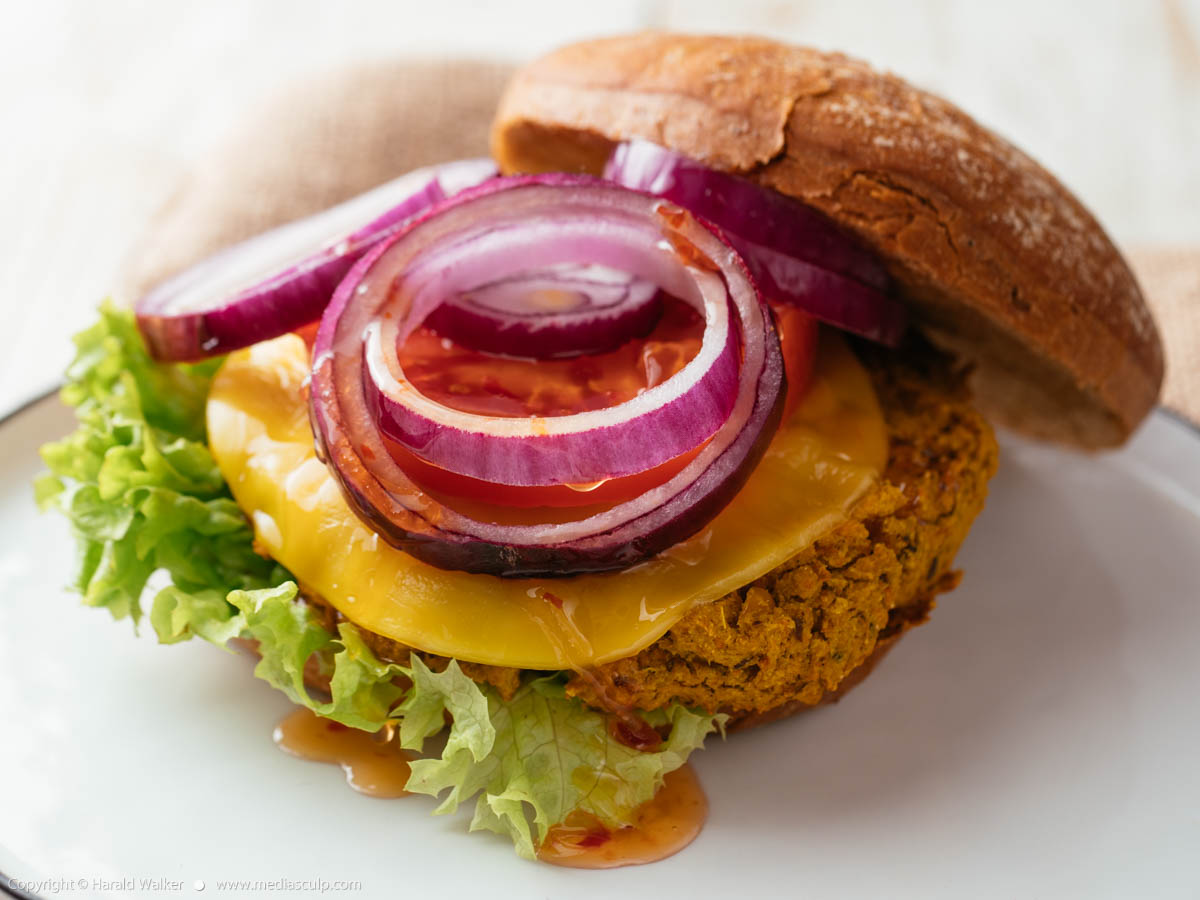 Stock photo of Curried Pumpkin and Chickpea Burger