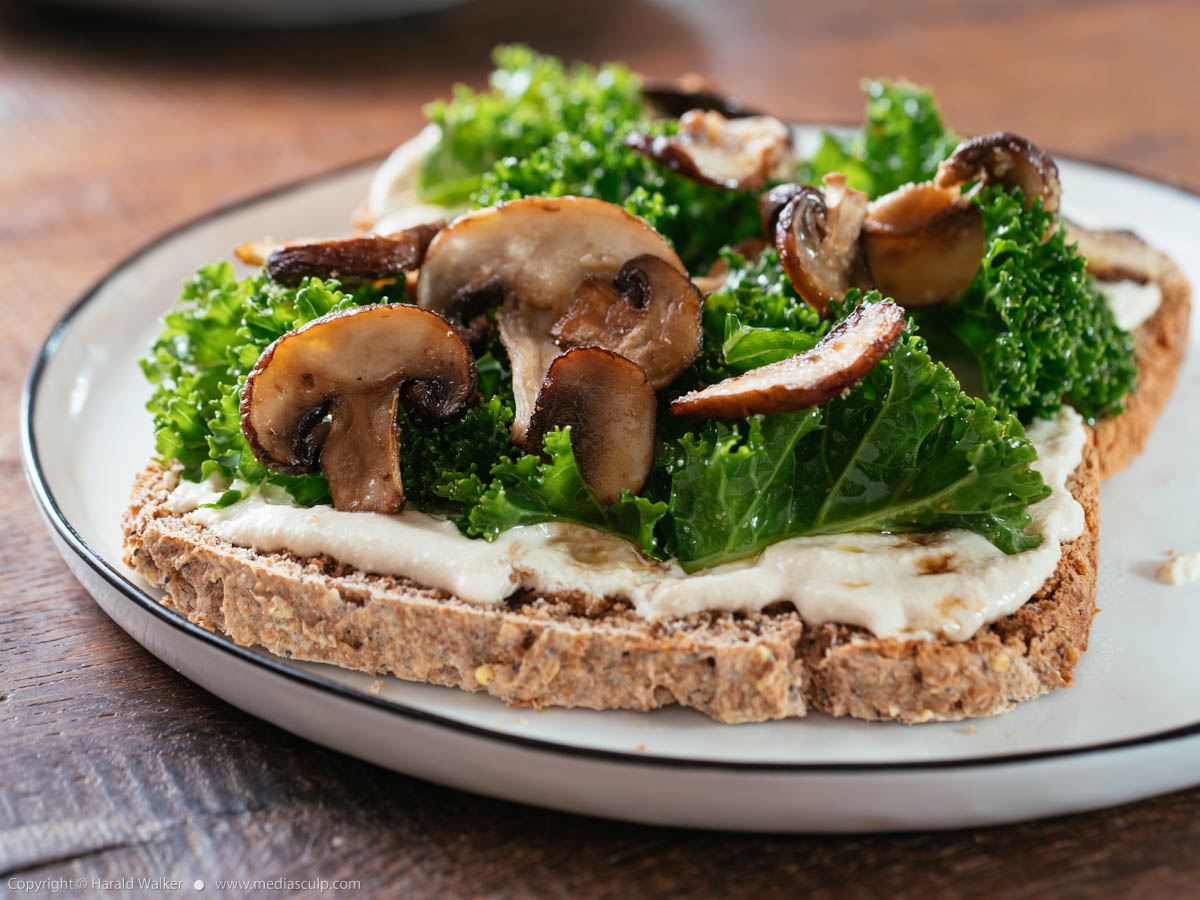 Stock photo of Mushrooms and Kale with Vegan Ricotta on Toast