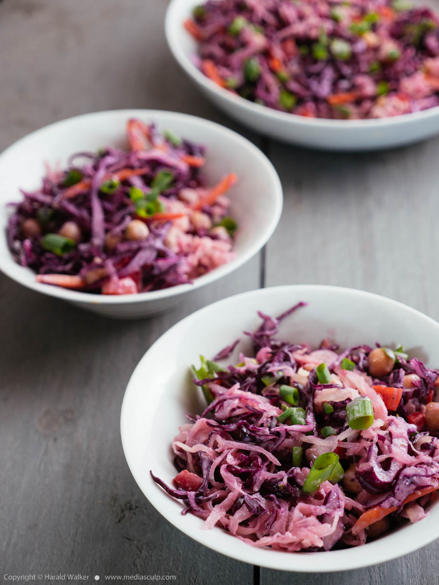 Stock photo of Red Cabbage, Chickpea Slaw with Sauerkraut