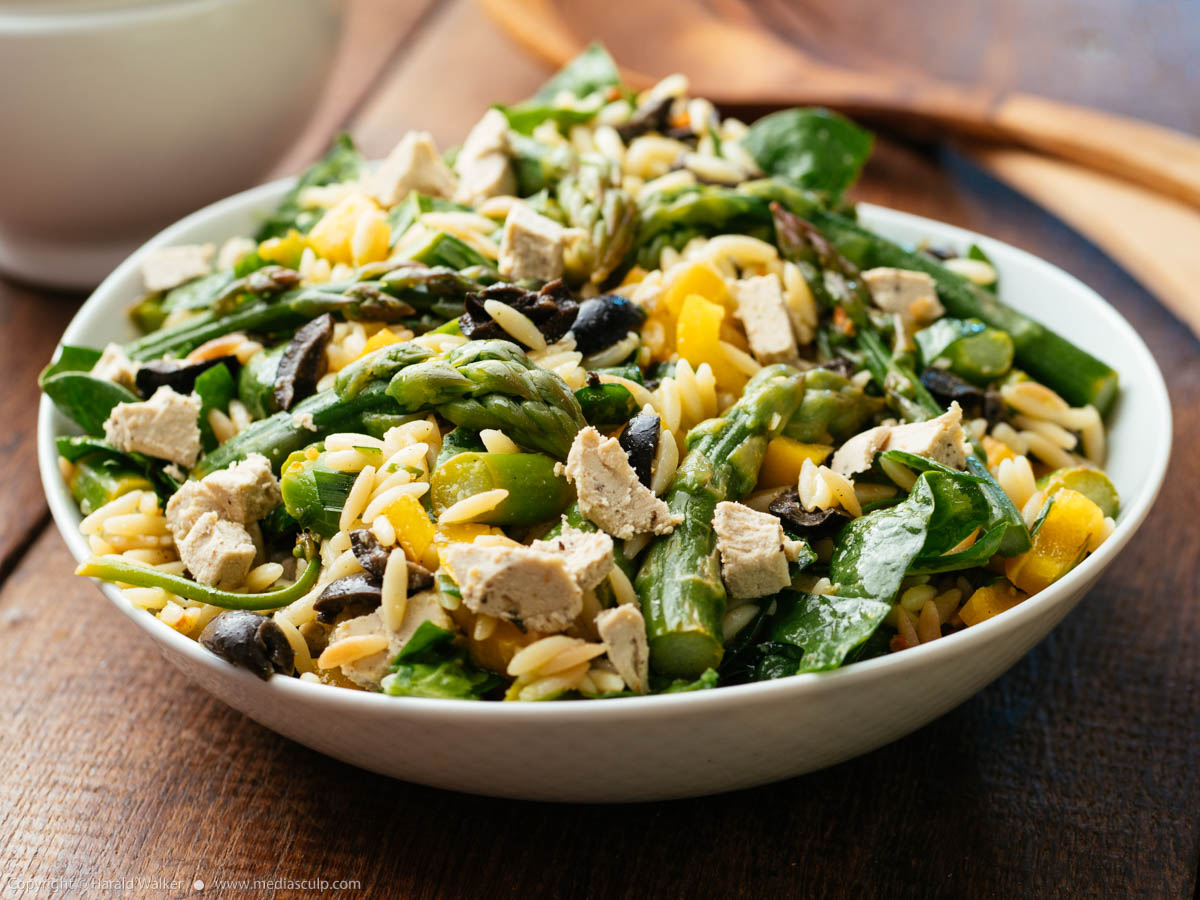 Stock photo of Asparagus, Spinach Orzo Salad
