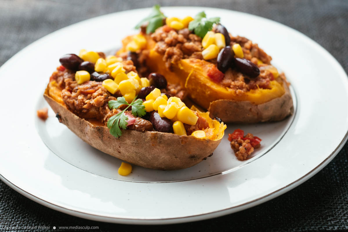 Stock photo of Loaded Vegan Sweet Potatoes