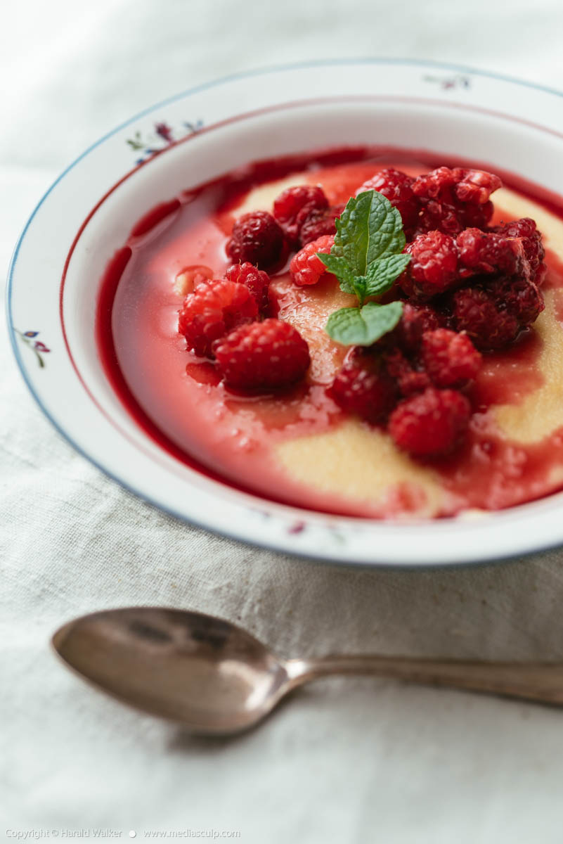 Stock photo of Semolina Pudding with Raspberries