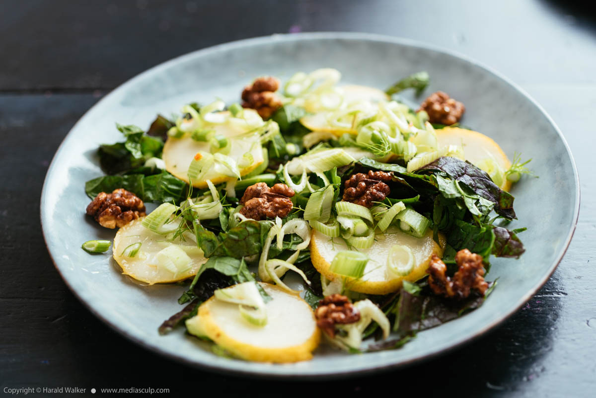 Stock photo of Mustard Greens with Marinated Fennel and Pears