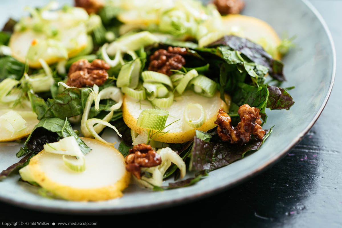 Stock photo of Mustard Greens with Marinated Fennel and Pears