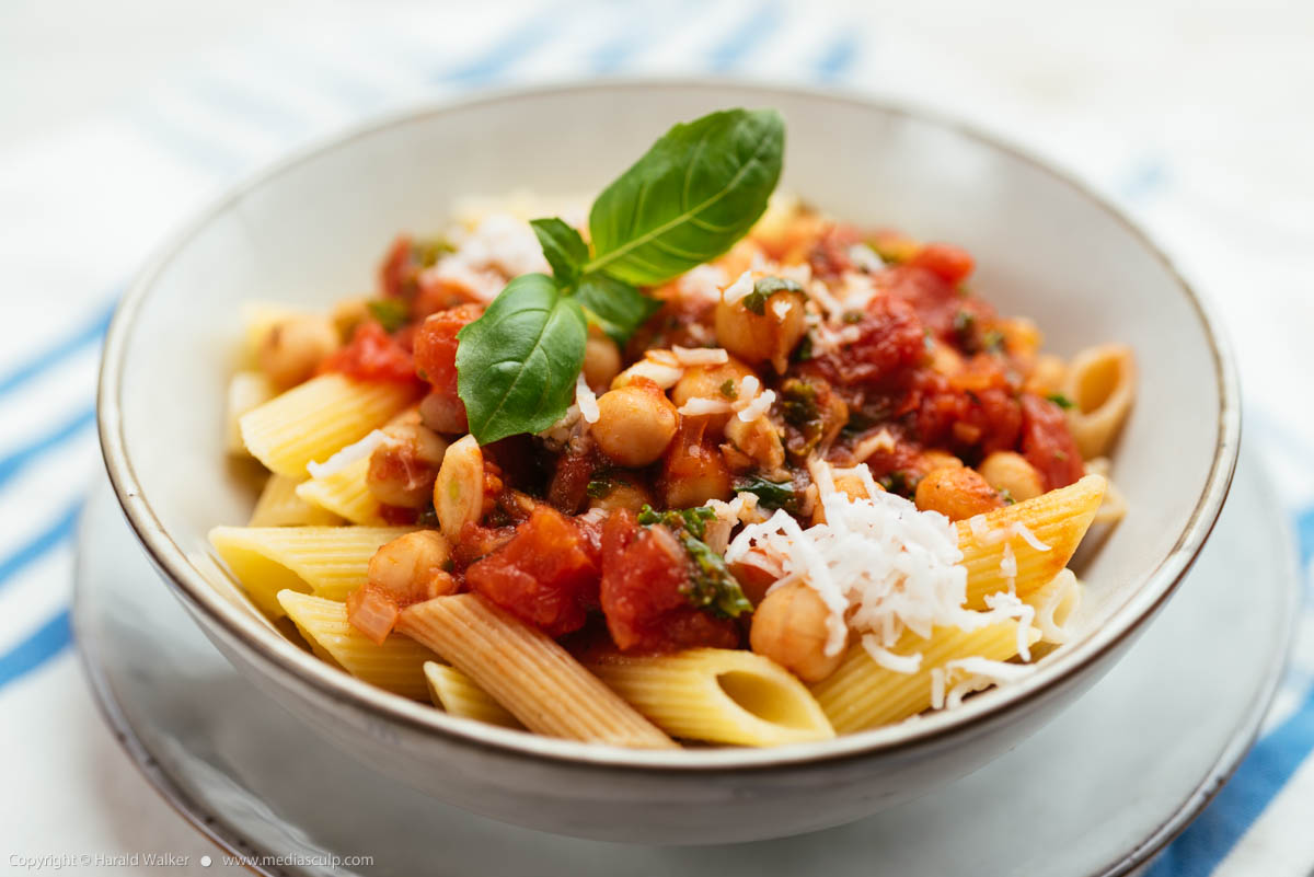 Stock photo of Penne Pasta with Chickpeas and Kale