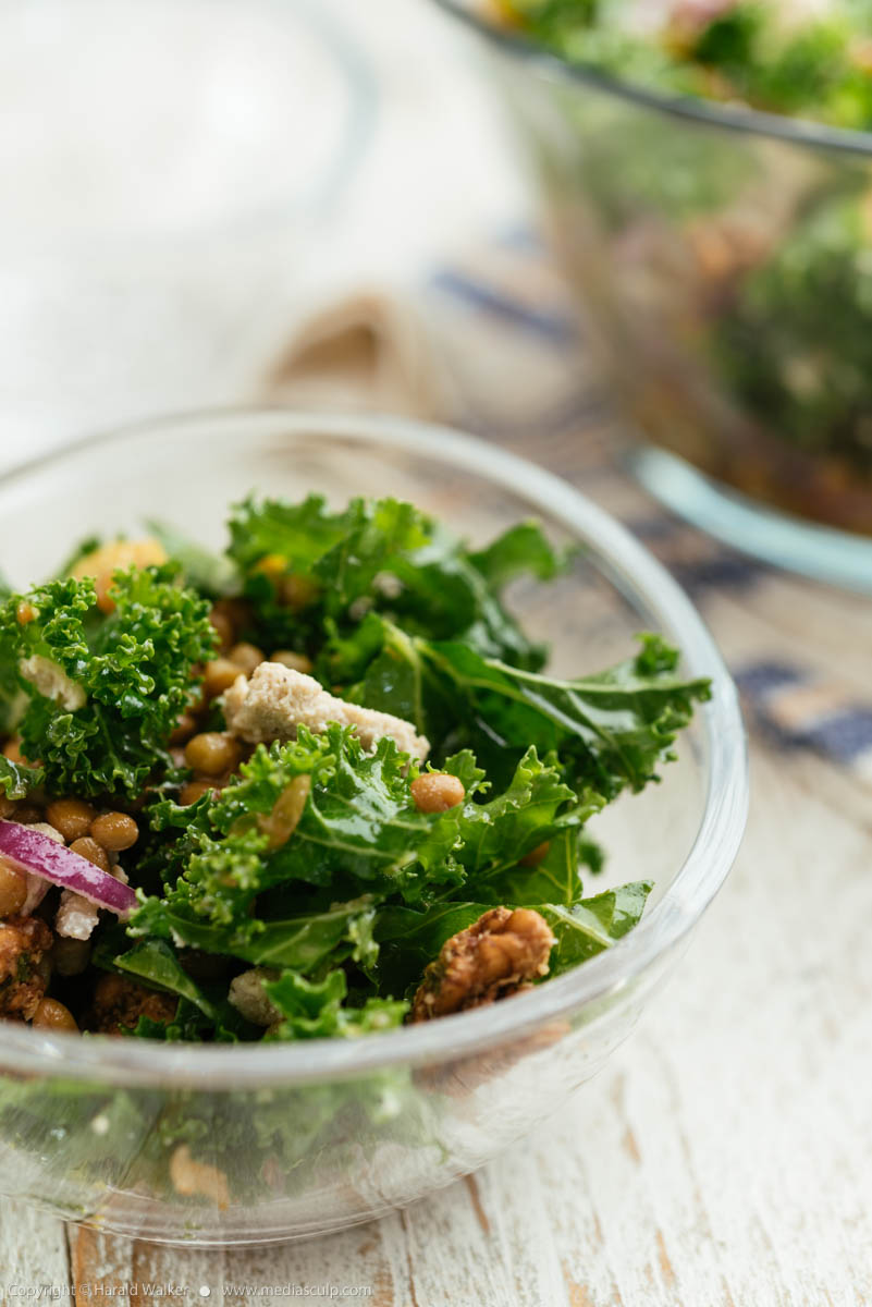 Stock photo of Mediterranean Kale and Lentil Salad with Olives and Vegan Feta