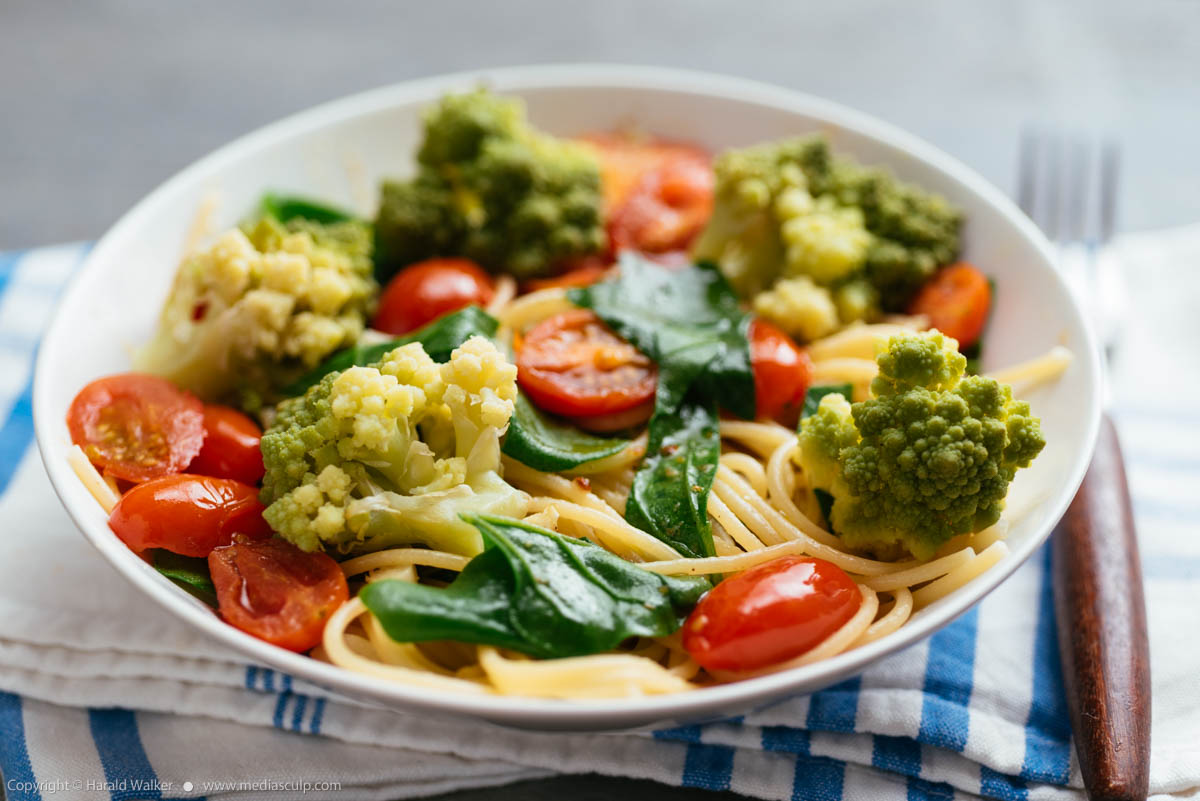 Stock photo of Spaghetti with Romanesco Broccoli and Spinach