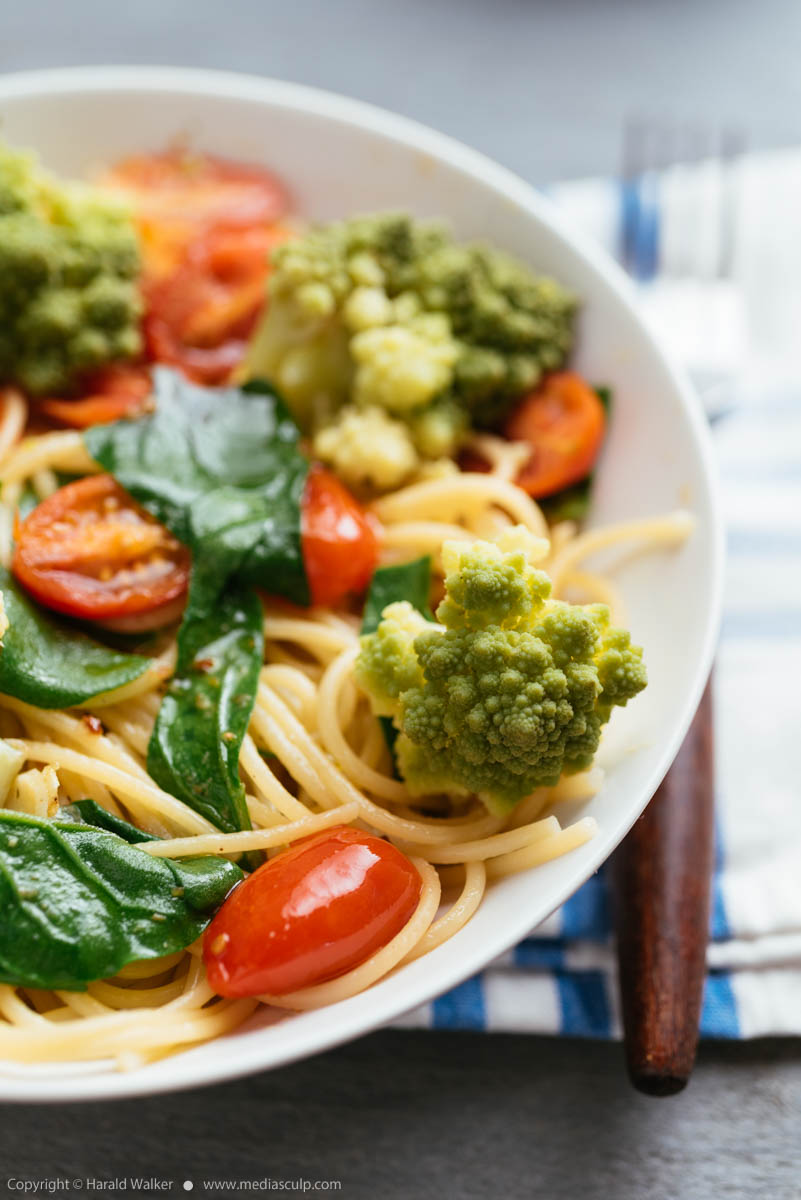 Stock photo of Spaghetti with Romanesco Broccoli and Spinach
