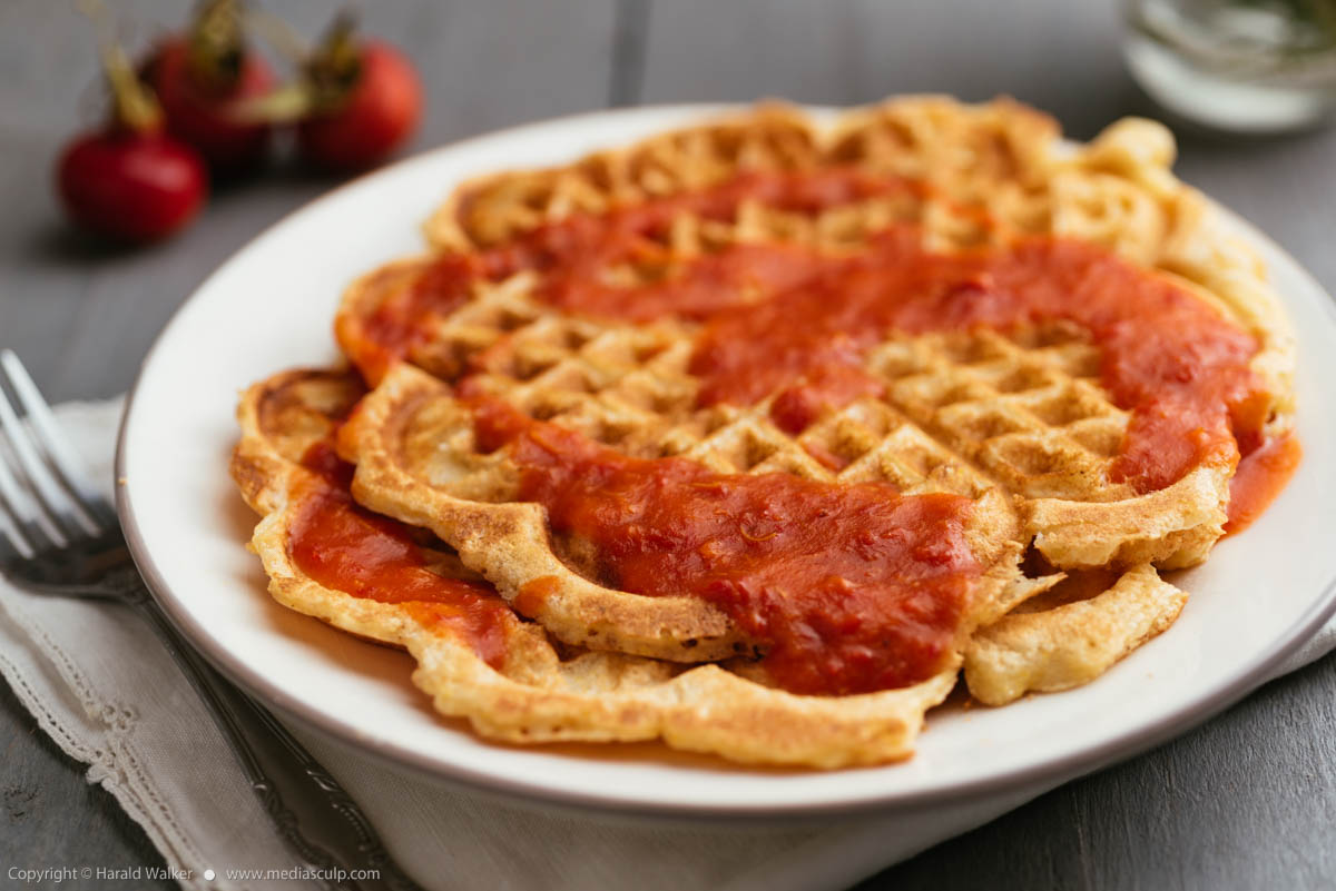 Stock photo of Vegan Waffles with Rose Hip Syrup