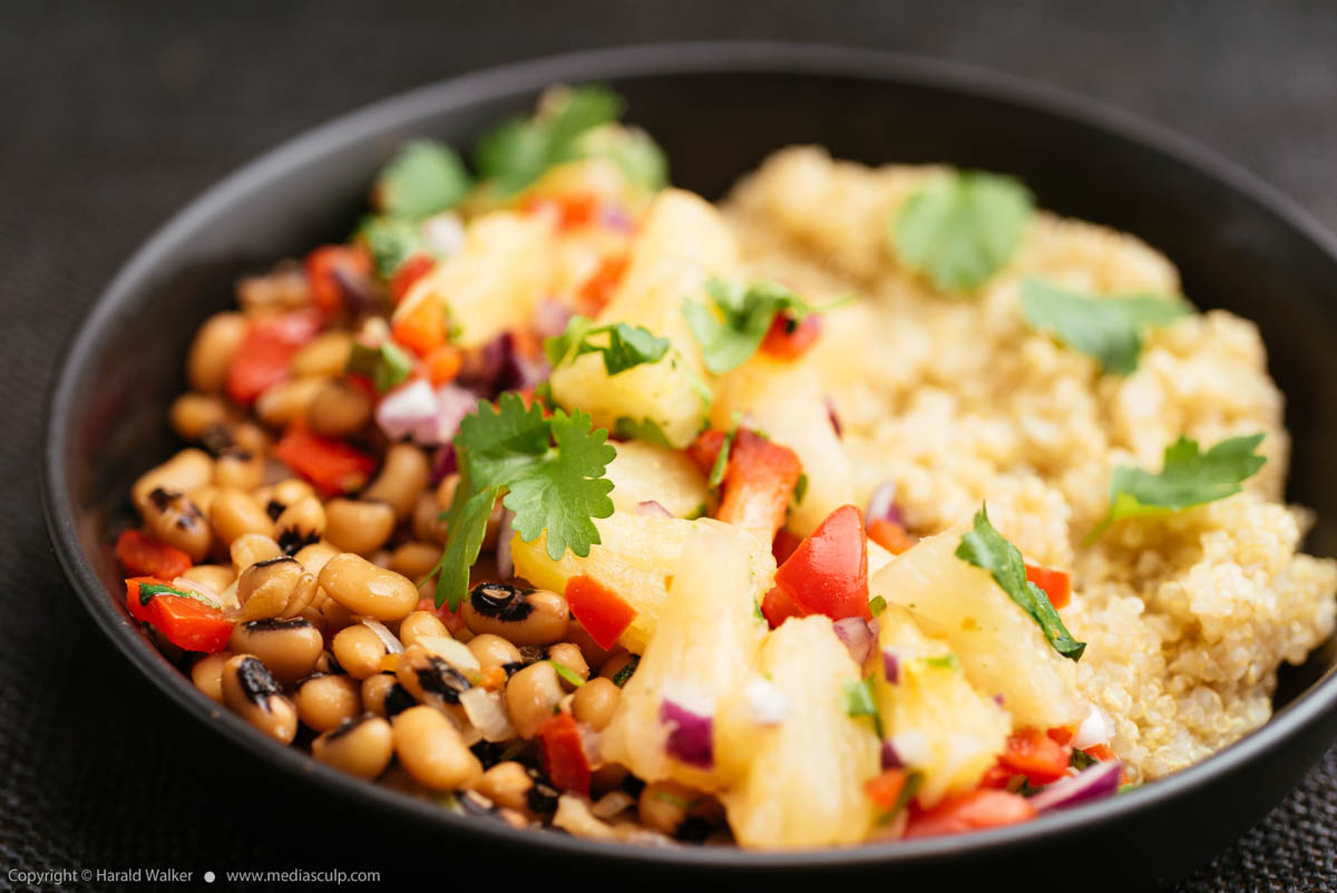 Stock photo of Caribbean Black-eyed Peas and Quinoa, with Pineapple Salsa
