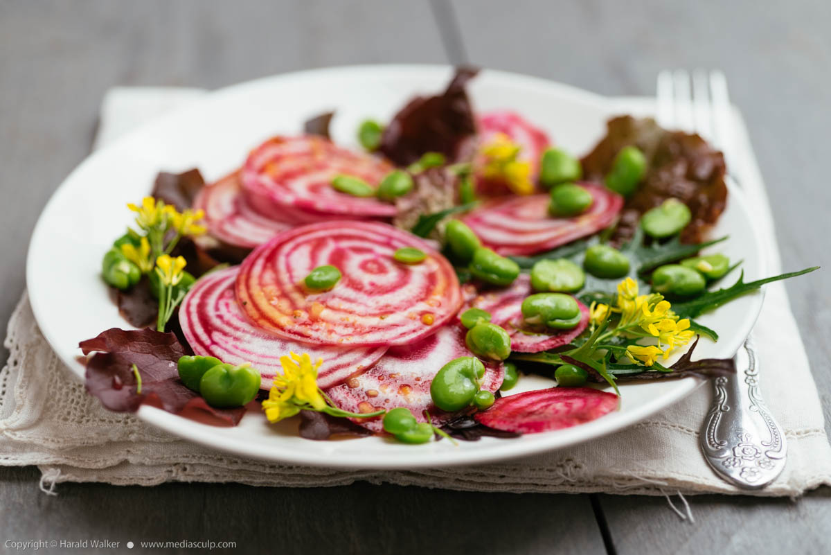 Stock photo of Chioggia Beet and Fava Bean Salad