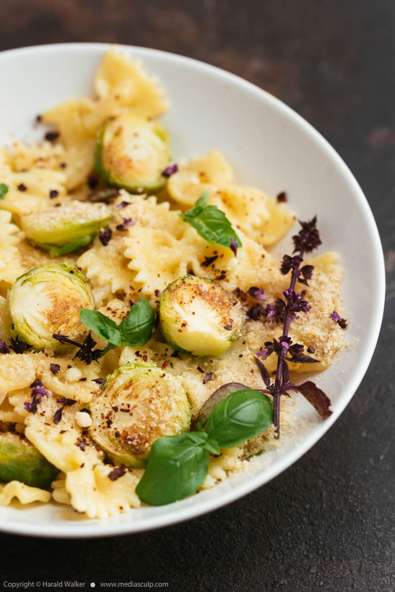Stock photo of Brussels Sprouts and Farfalle Pasta