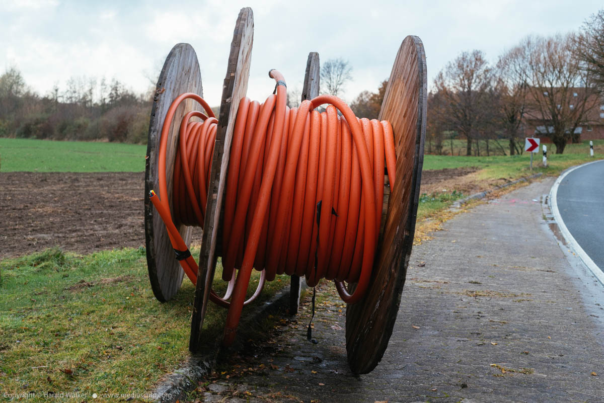 Stock photo of Fiber Optic conduit reels