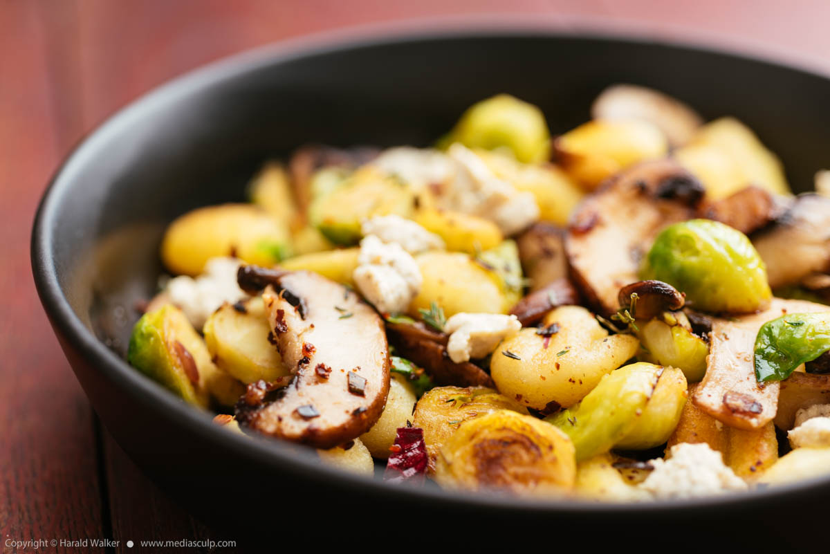 Stock photo of Brussels Sprouts, Gnocchi with Mushrooms