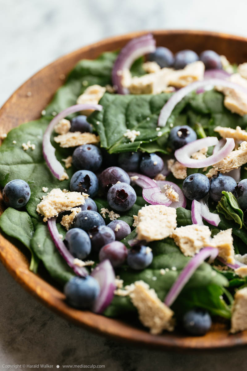 Stock photo of New Zealand Spinach with Blueberries and Vegan Feta
