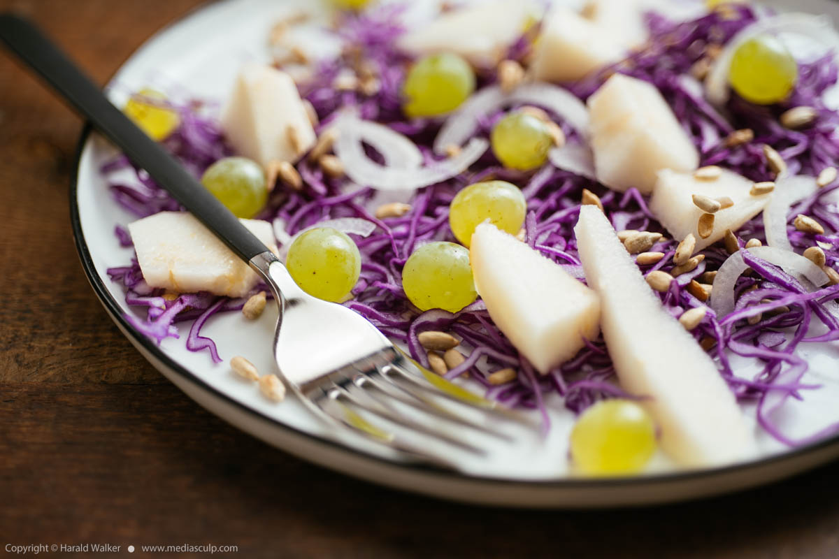 Stock photo of Red Cabbage Salad with Pears and Grapes