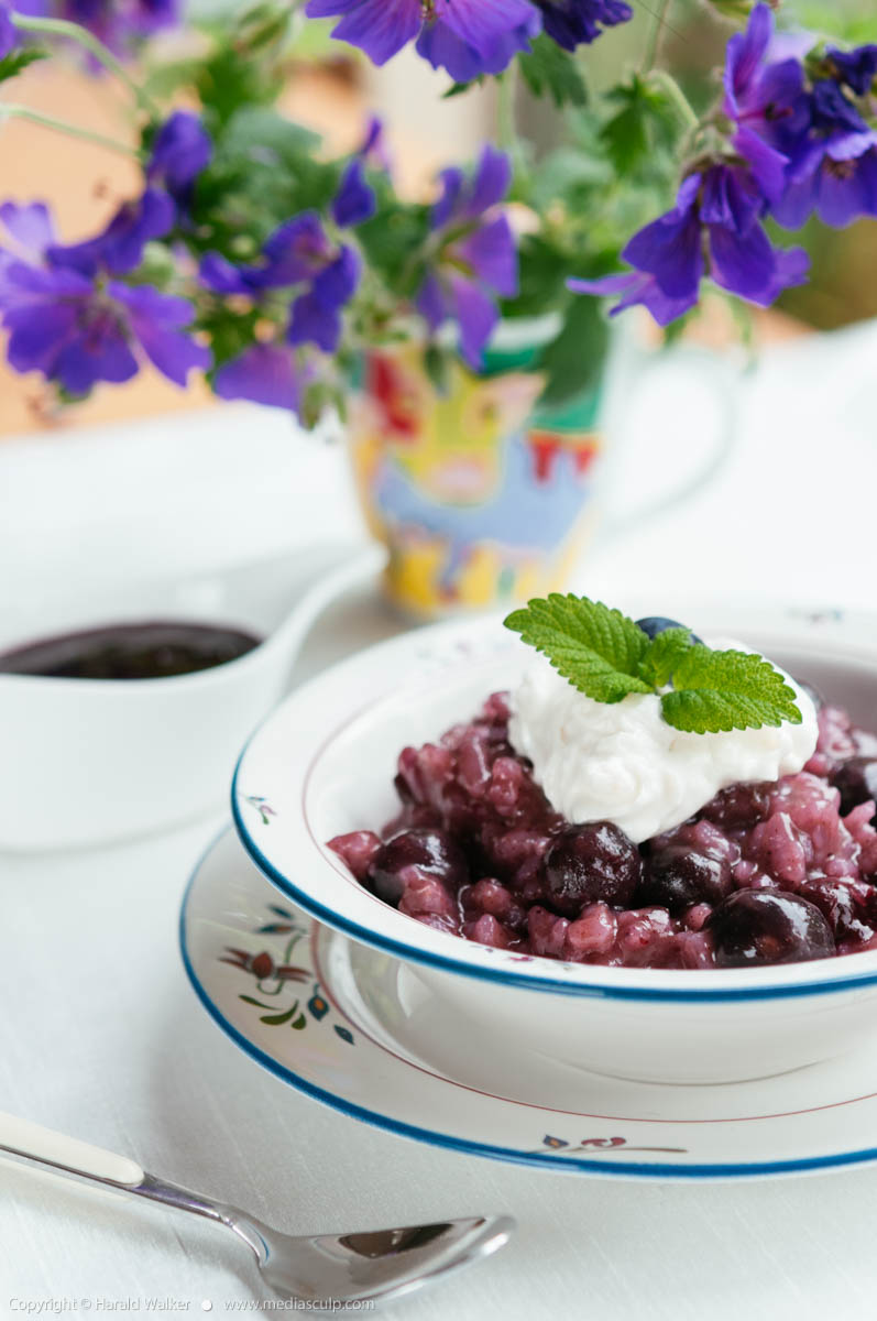 Stock photo of Vegan crockpot blueberry rice pudding