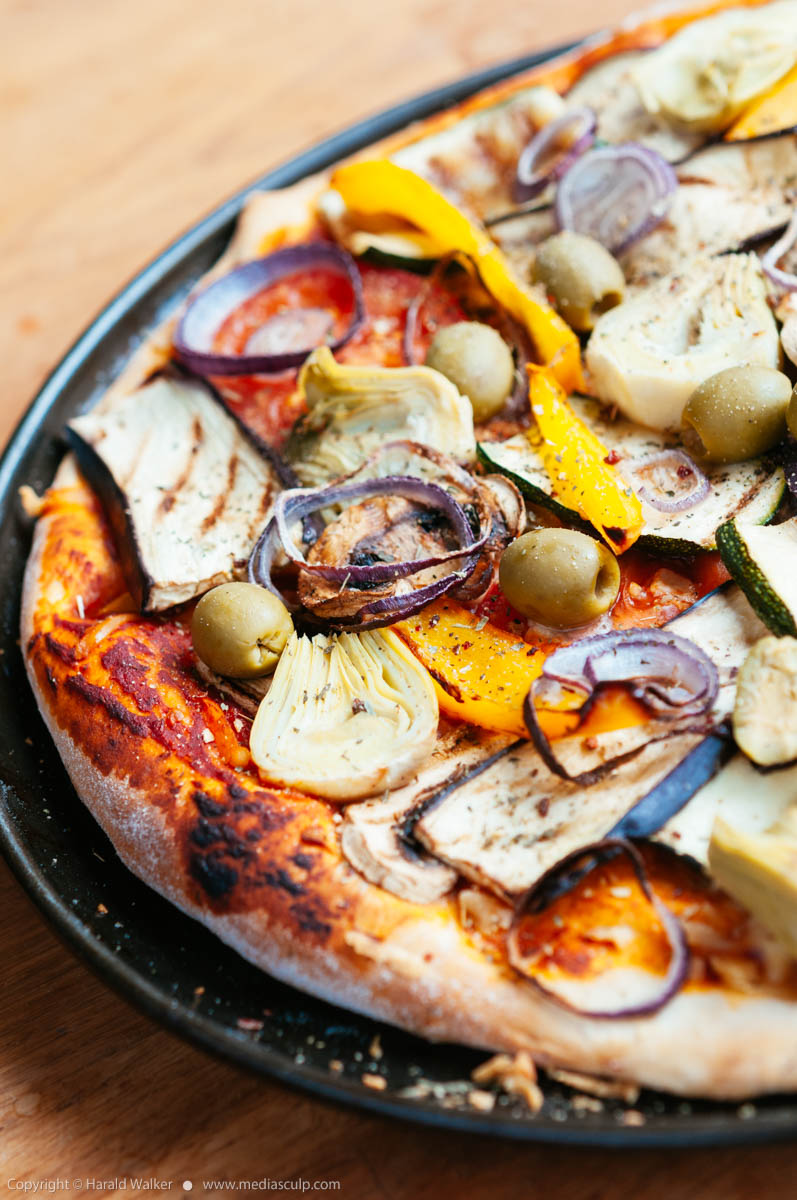 Stock photo of Mediterranean vegan pizza