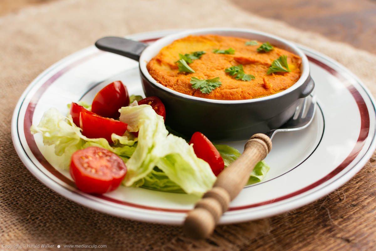 Stock photo of Cheesy vegan rutabaga casserole