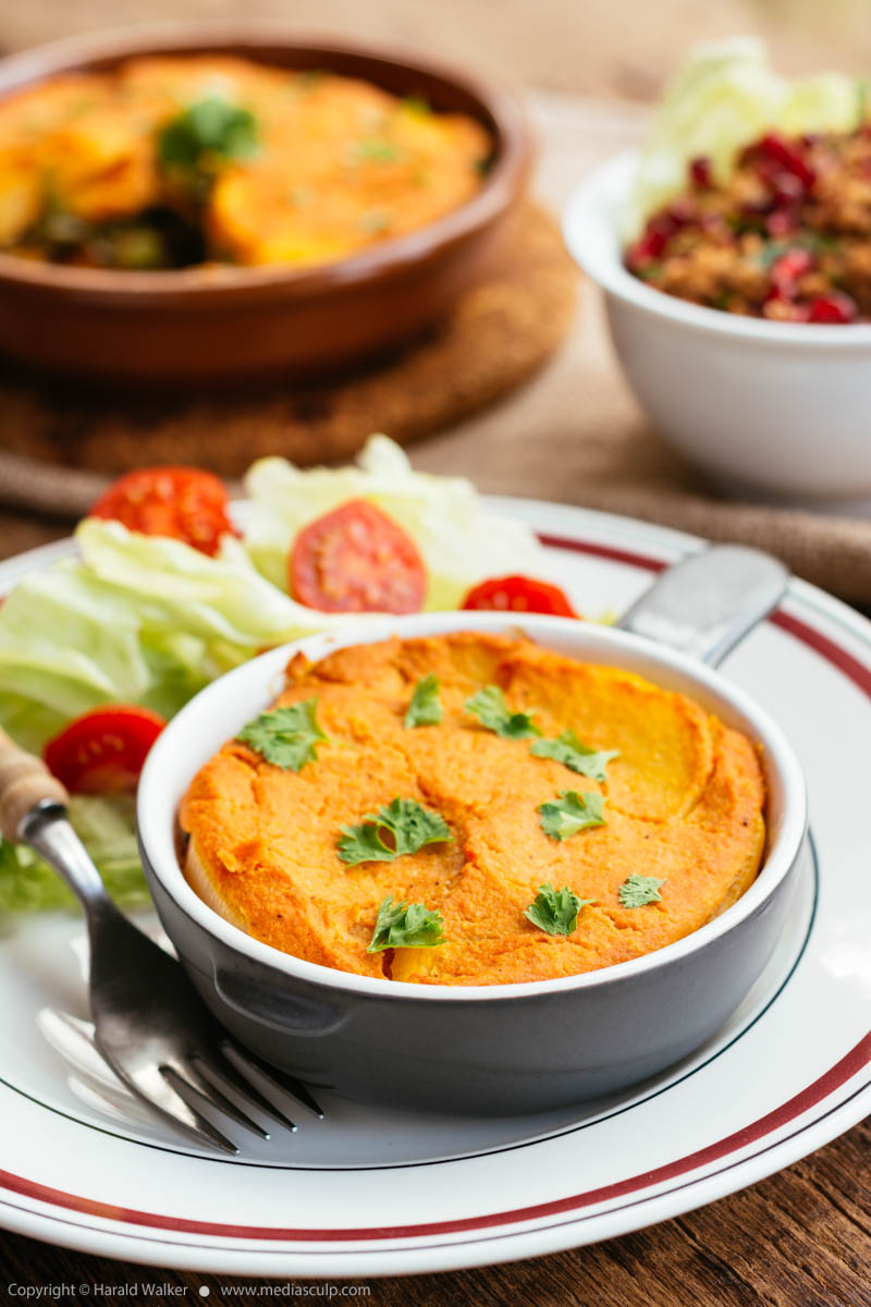 Stock photo of Cheesy vegan rutabaga casserole