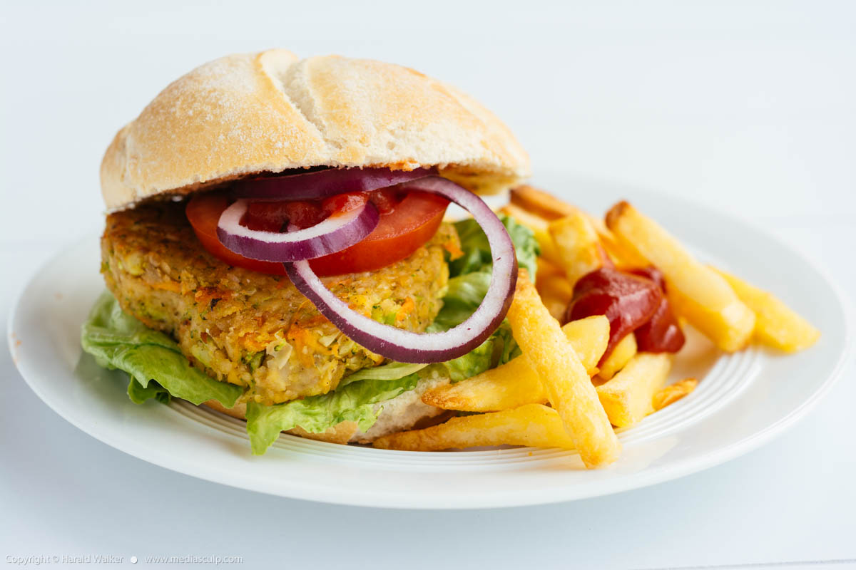 Stock photo of Veggie Burger and French Fries